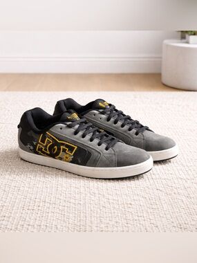 DC Gray and Black Skate Sneakers with Yellow Logo